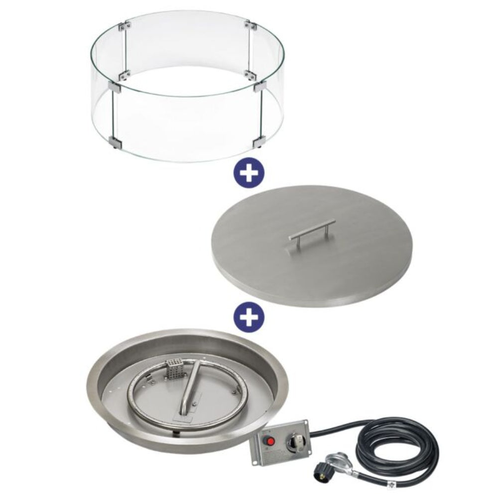 American Fire Products Round Stainless Steel Drop-In Pan Fire Pit Kit with Flame Sensing Spark Ignition