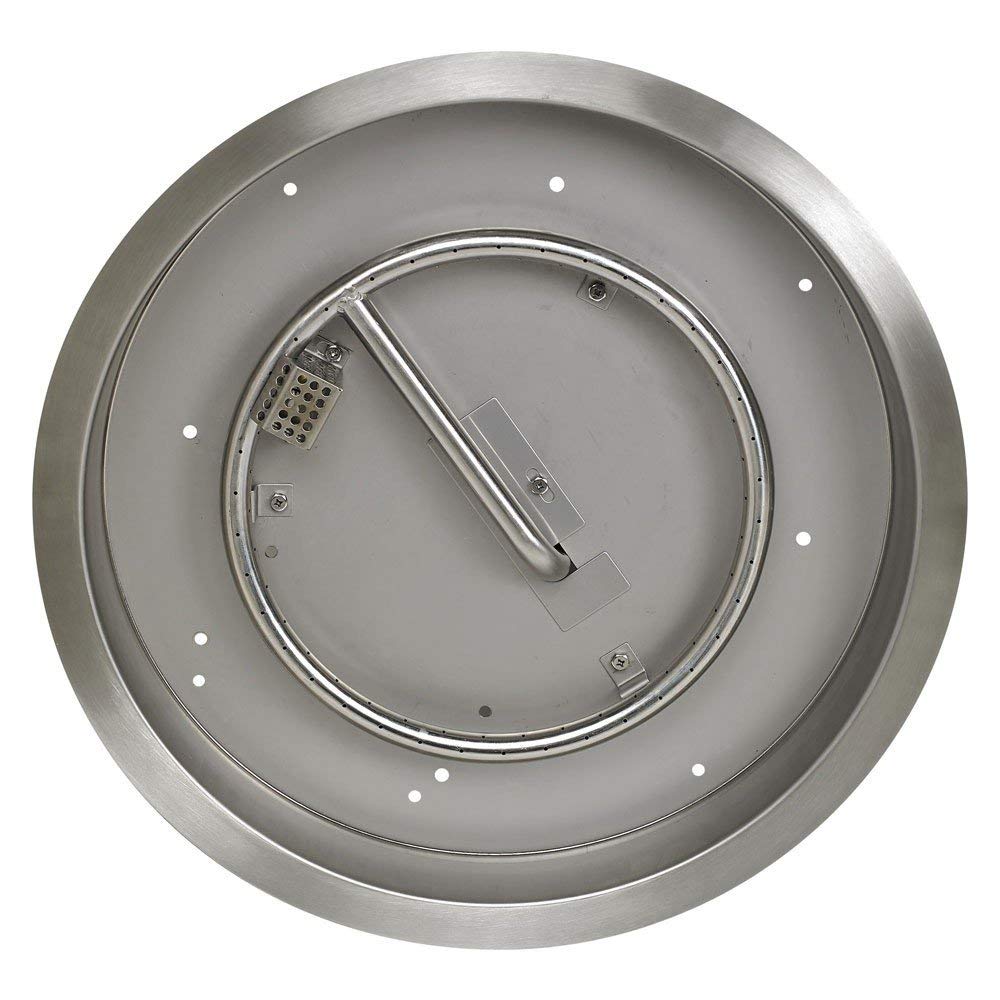 Top view of stainless steel round fire pit burner pan with electrode igniter