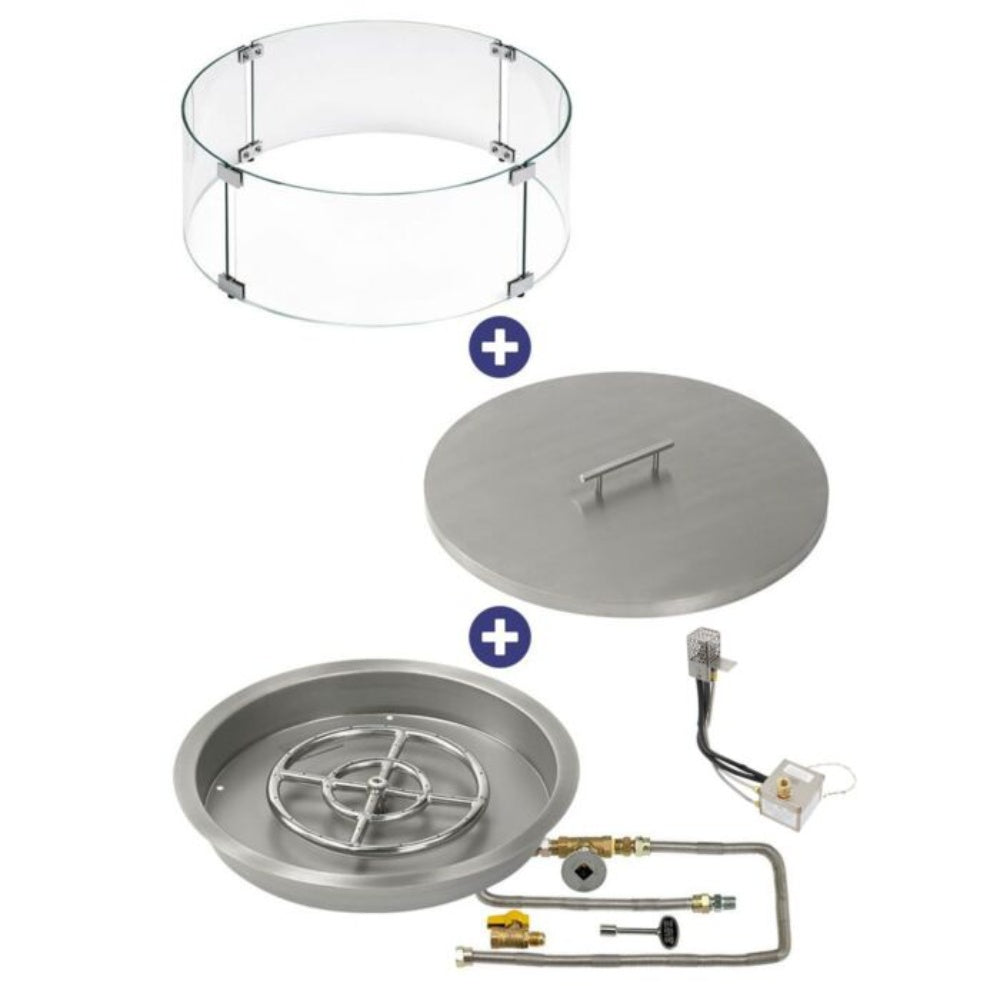 American Fire Products Round Stainless Steel Drop-In Pan Fire Pit Kit with Burner and Electronic Ignition