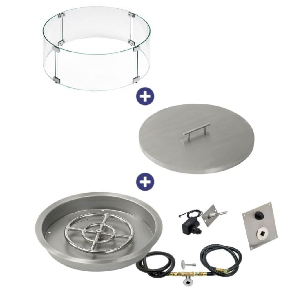 American Fire Products Round Stainless Steel Drop-In Pan Fire Pit Kit with Burner and Spark Ignition