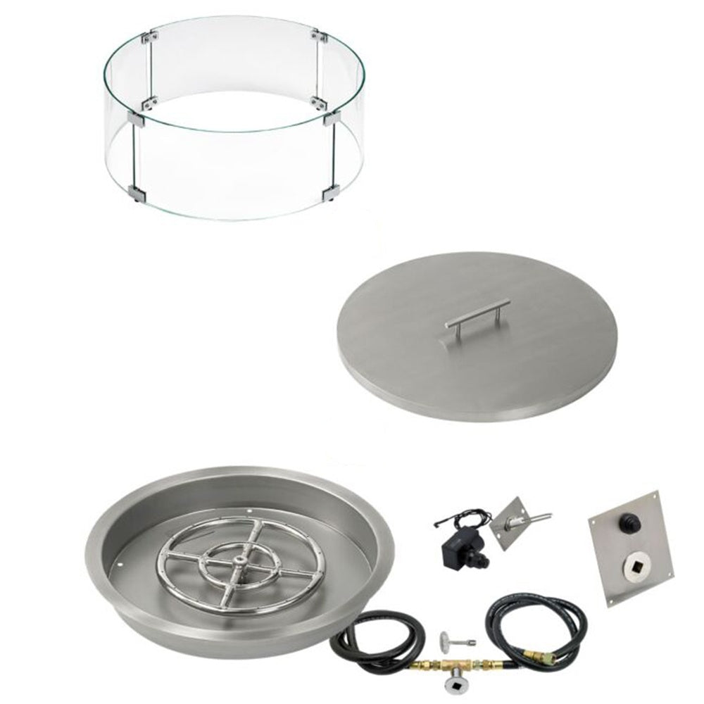 American Fire Products Round Stainless Steel Drop-In Pan Fire Pit Kit with Burner and Spark Ignition