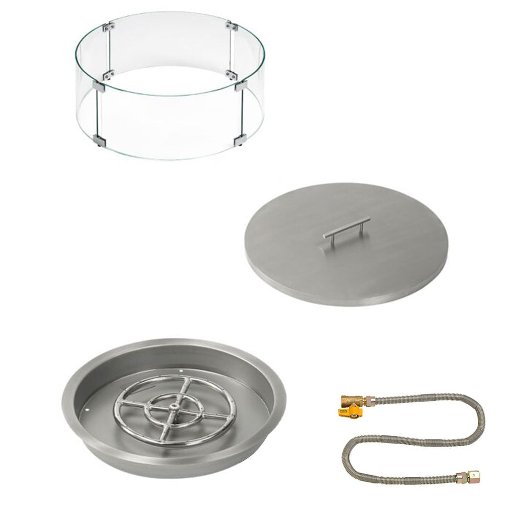 American Fire Products Round Stainless Steel Drop-In Pan Fire Pit Kit with Burner and Match Light Ignition