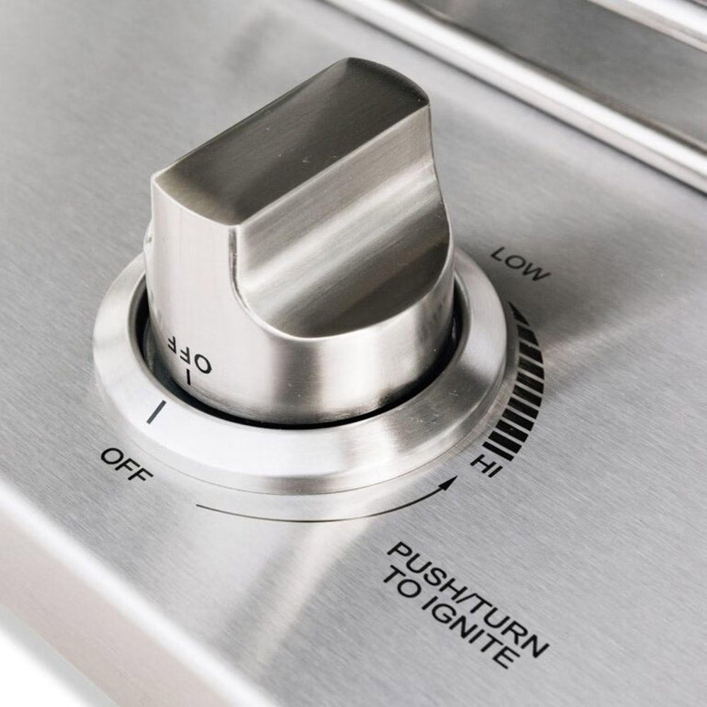 Stainless steel burner control knob with OFF and LOW markings