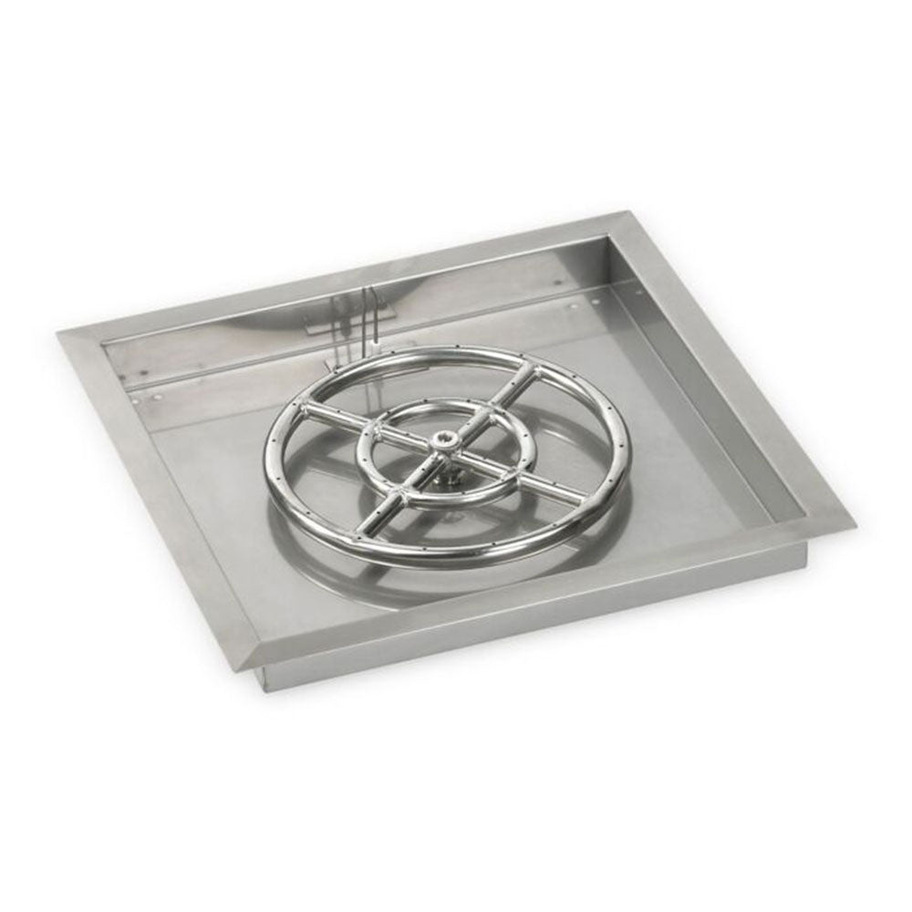 American Fire Products Square Stainless Steel Drop-In Pan Fire Pit Kit with Burner and Electronic Ignition