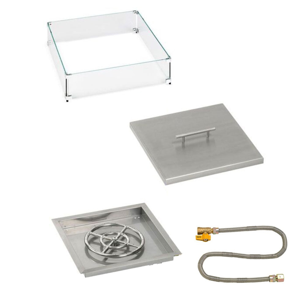 American Fire Products Square Stainless Steel Drop-In Pan Fire Pit Kit with Burner and Match Light Ignition