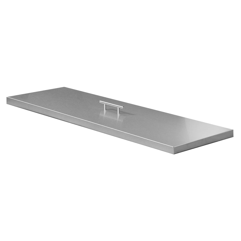 Linear stainless steel burner cover with slotted center and recessed handle