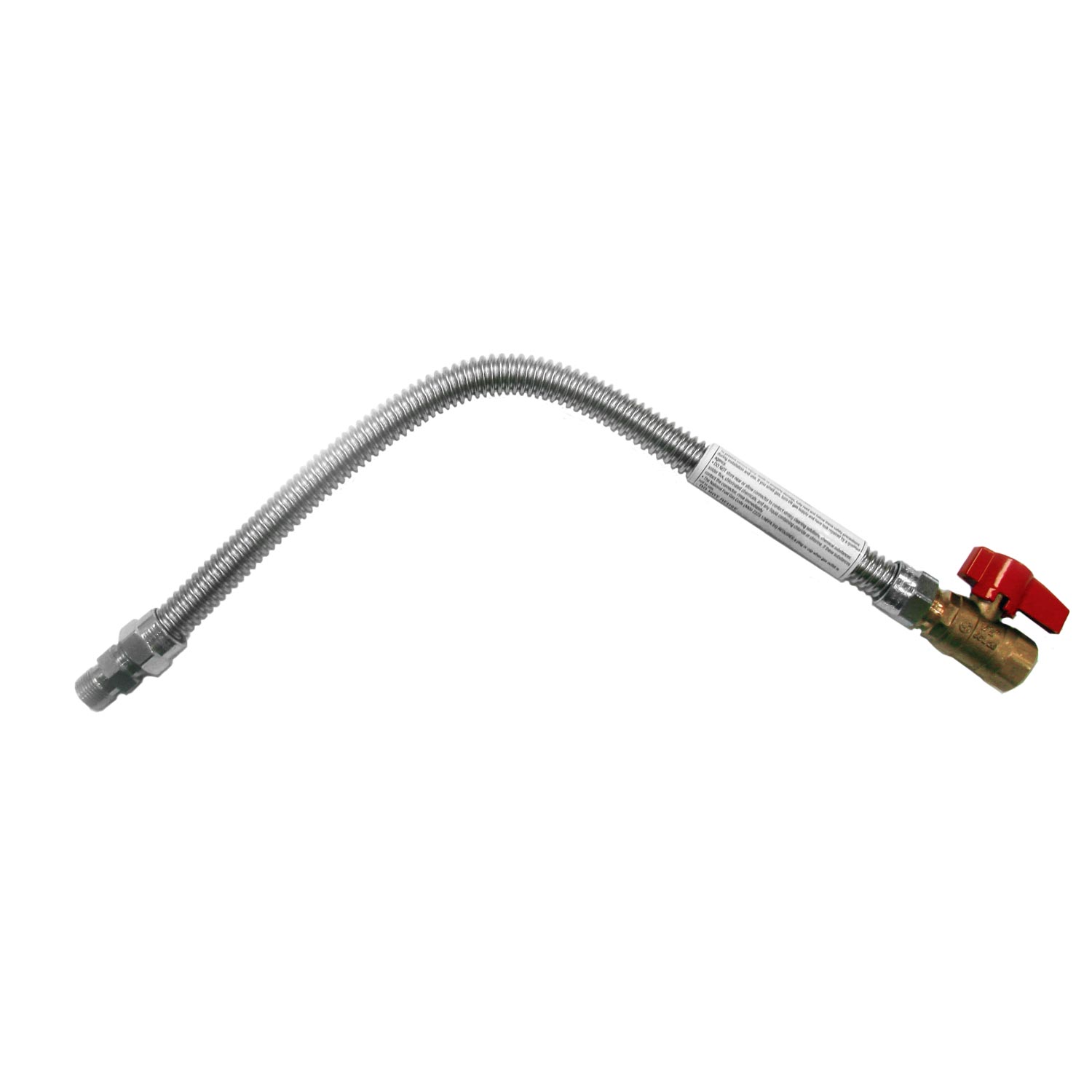 Flexible stainless steel gas flex line with red lever on/off valve and end fittings