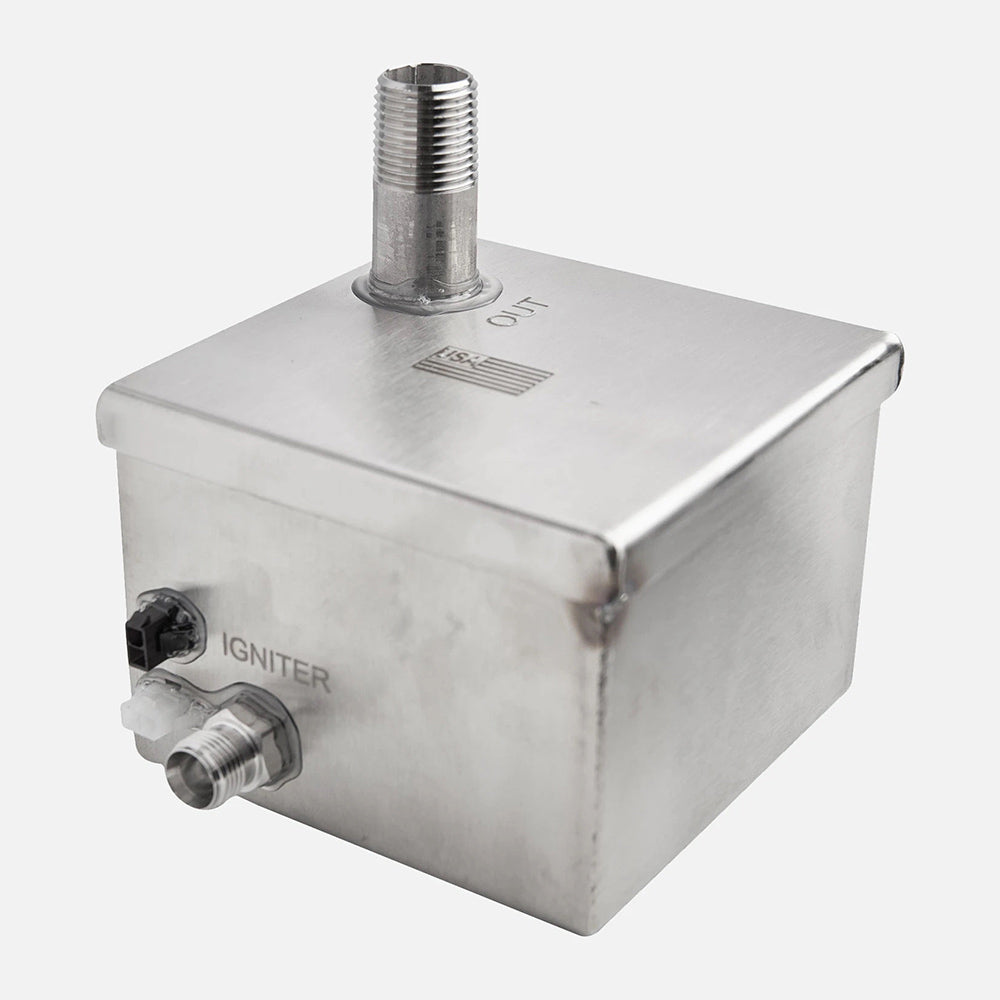 Metal standard capacity box with threaded top post and side igniter fitting