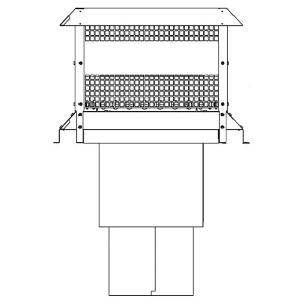 Stainless steel termination cap with mesh screen panels, front view