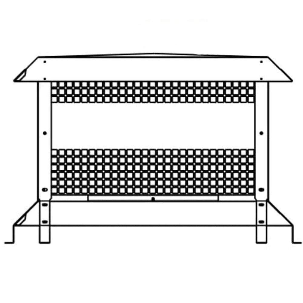 Stainless steel termination cap with rectangular frame and front vented mesh panel