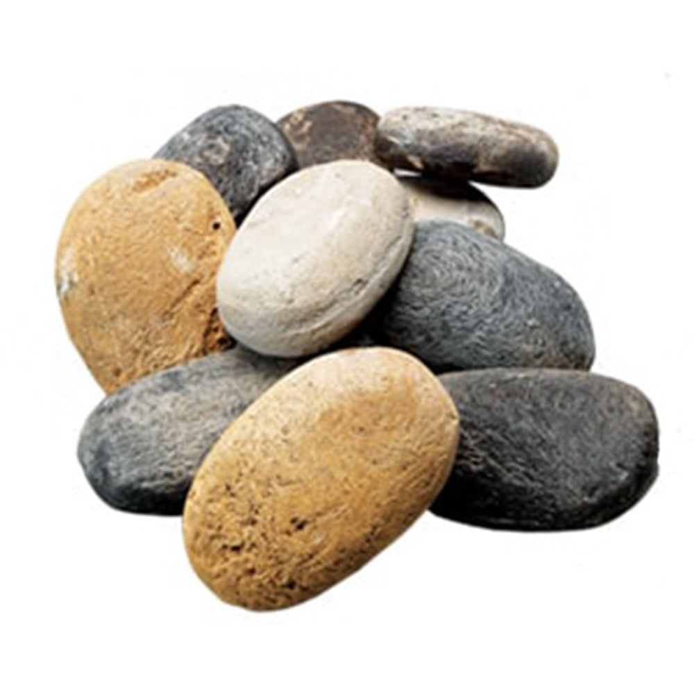 Natural stone pebbles, mixed grey, tan and white smooth river rocks.