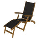 Teak sling steamer lounge chair with black fabric seat and back