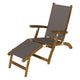 Teak sling steamer lounge chair with gray fabric seat and back