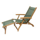 Teak sling steamer lounge chair with moss green fabric seat and back