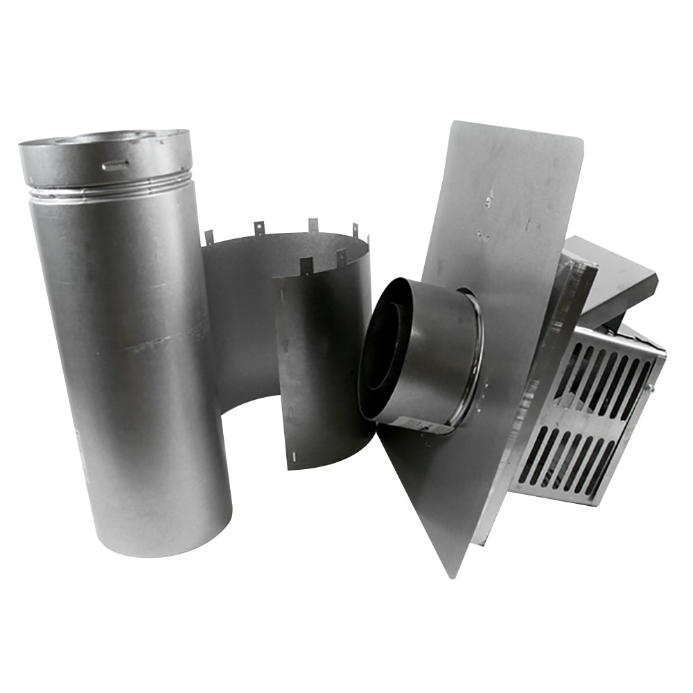 Direct vent termination kit with metal shield and round pipe collar, galvanized finish