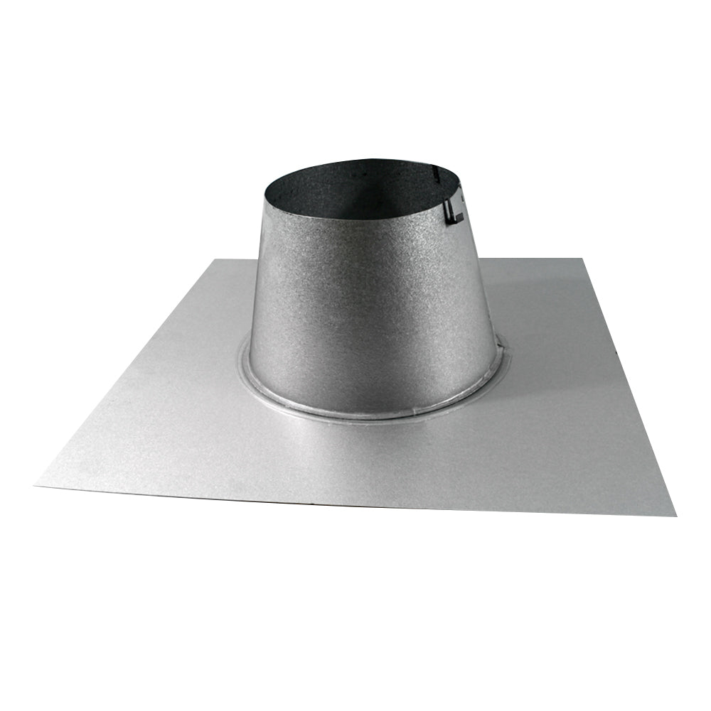 Flat roof flashing with metal collar and vent opening, gray