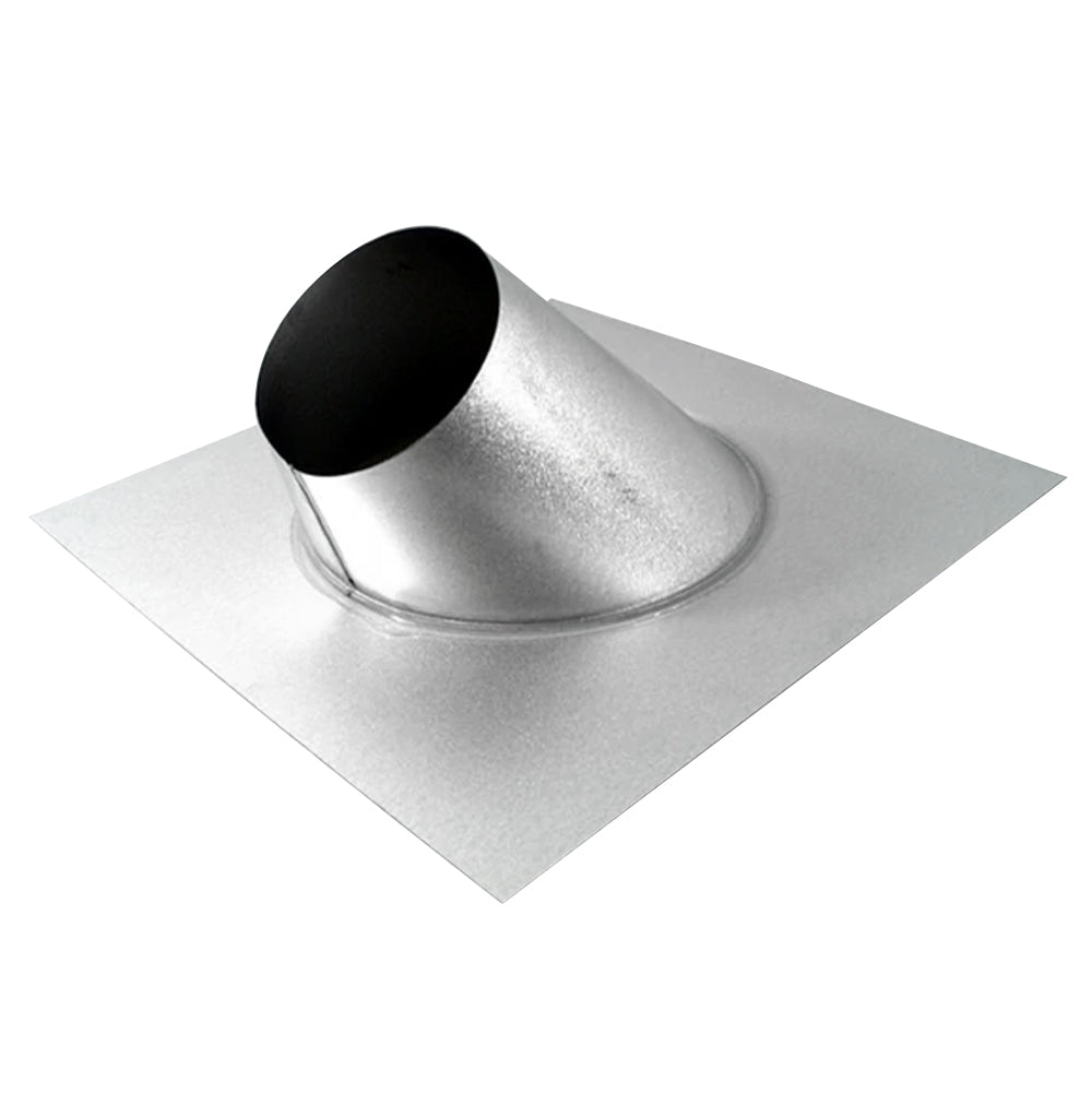 Metal roof flashing with round vent collar on flat base plate