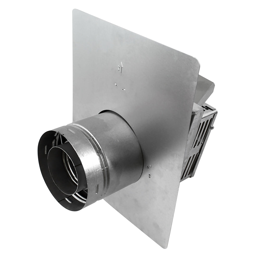 Square horizontal vent termination kit with round metal collar and mounting plate
