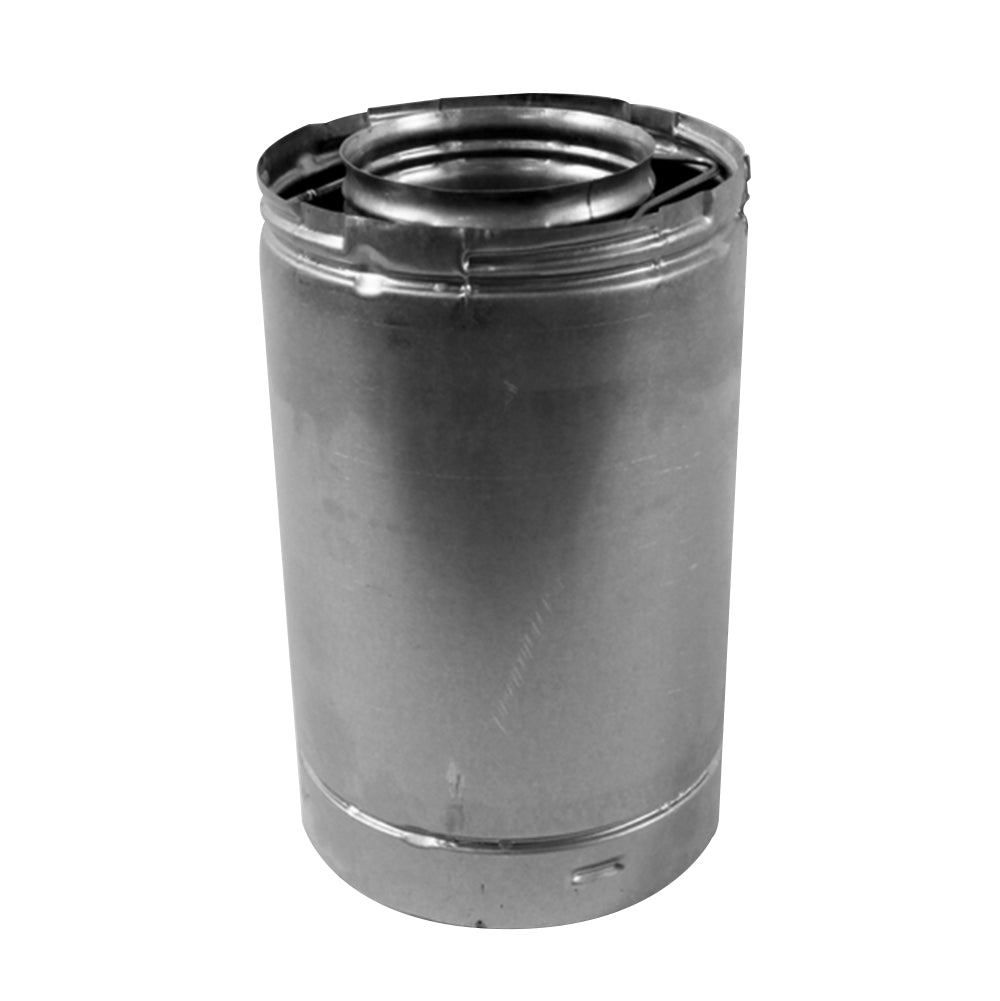 12-inch rigid stove pipe, dark metal with flanged top collar