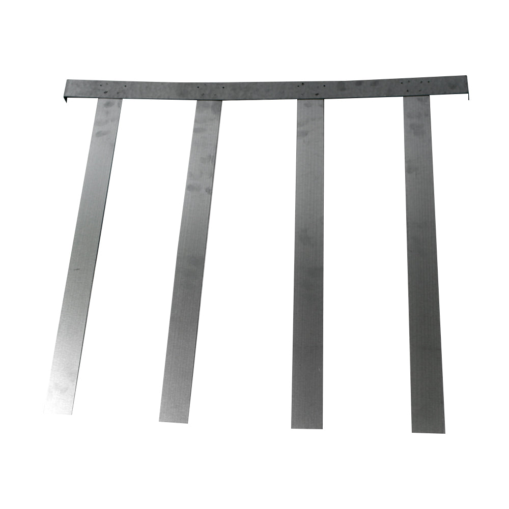 Gray metal vent support strap with four angled legs