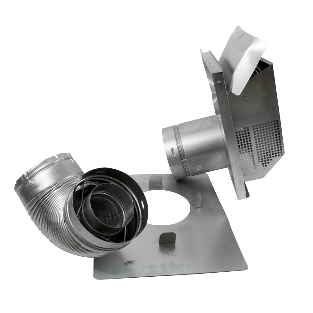 Horizontal direct vent termination kit with 90-degree elbow, metal plate and collar