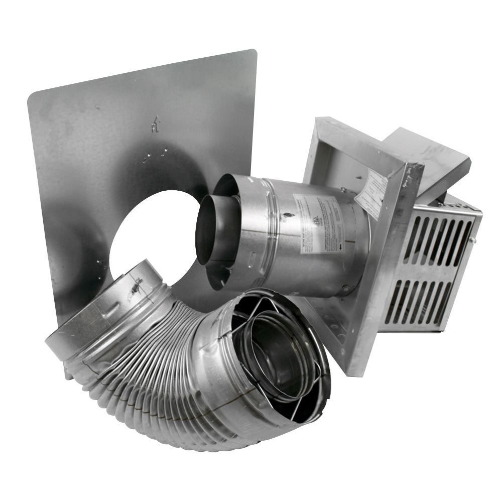 Stainless steel direct vent termination kit with square plates and 90-degree elbow