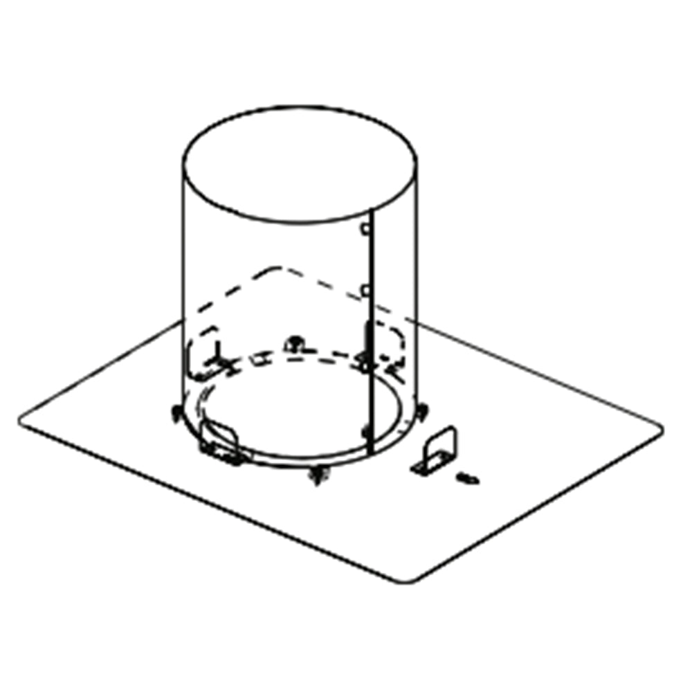 Through-wall vent shield with round collar and flat mounting base plate