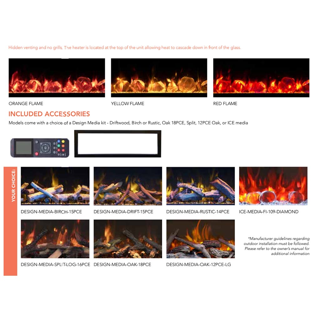Electric fireplace accessories and flame color options chart