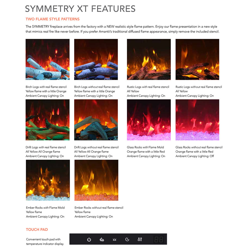 Symmetry XT features chart with flame pattern tiles and touch pad control icons