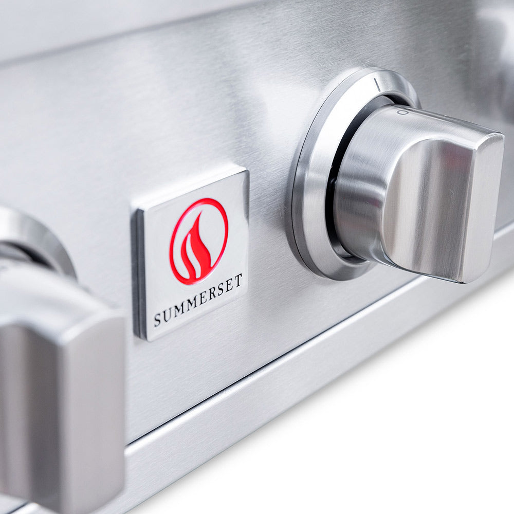 Stainless steel control panel with Summerset logo on a white background