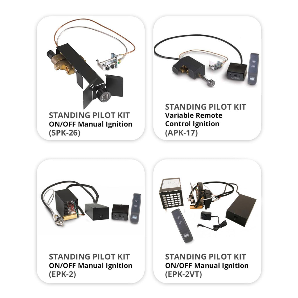 Gas log safety pilot kit components with handheld remotes and wiring