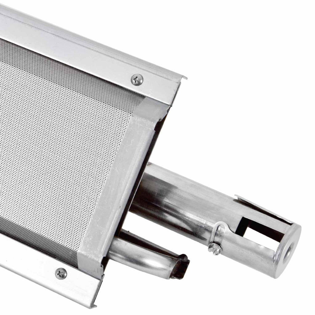 Sear burner assembly with perforated plate and cylindrical burner tube