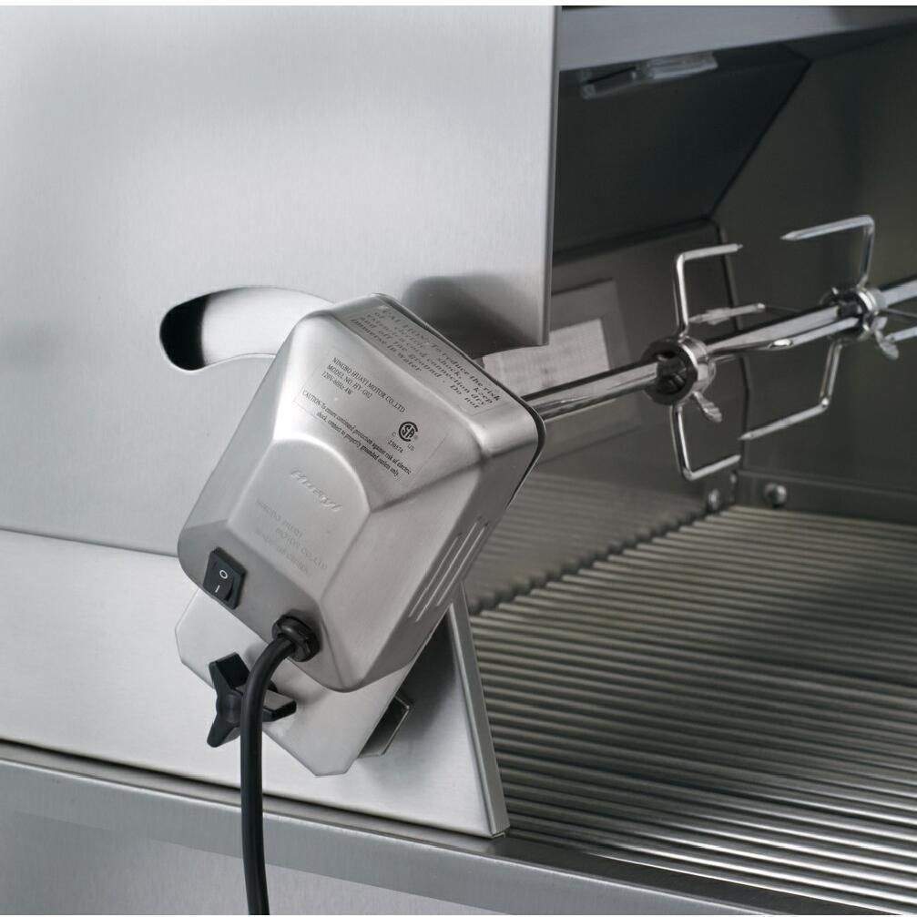 Propane tank compartment area with mounted tank and connected hose on grill