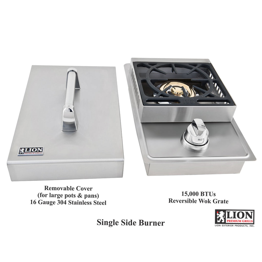 Single side burner with removable cover and open wok grate, including control knob