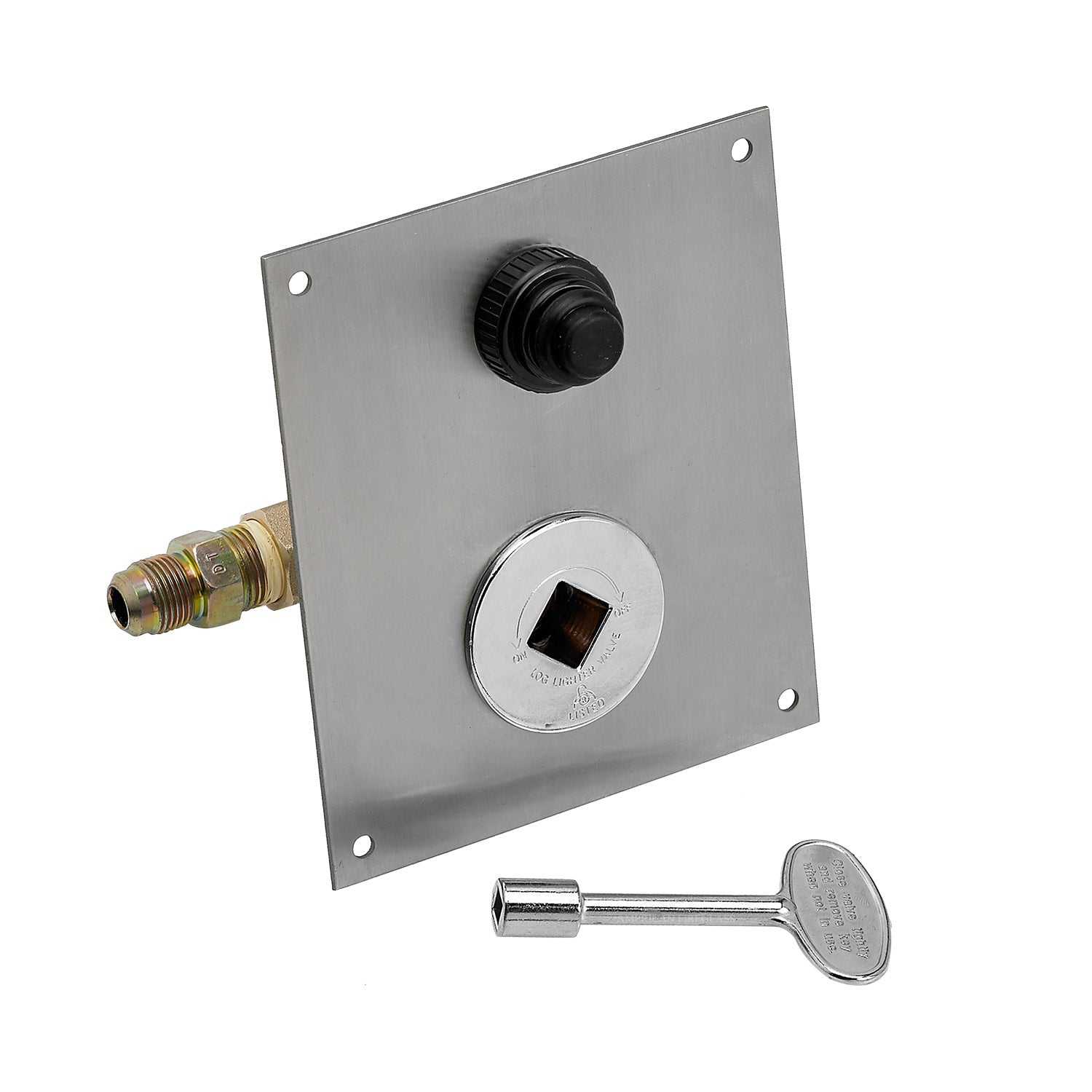 Ignition control plate with knob, threaded fittings, and metal spark handle