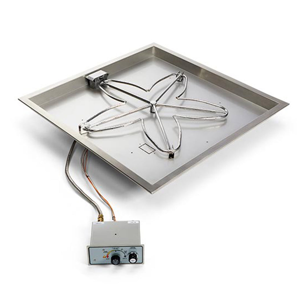 Gas fire pit kit square burner pan with stainless burner assembly and control module