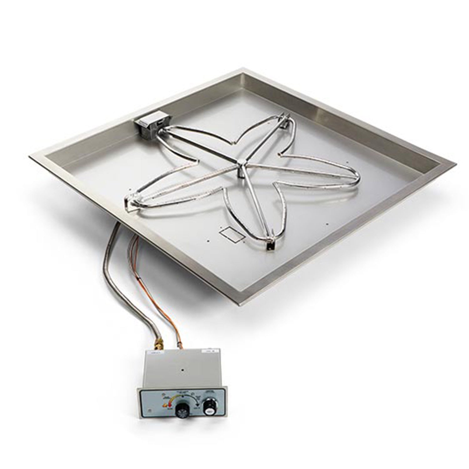 Gas fire pit kit square burner pan with stainless burner assembly and control module
