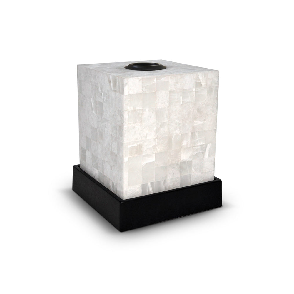 Square white quartz stone floor candelere with round burner opening