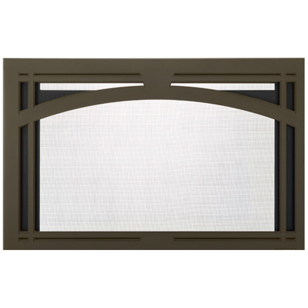 Bronze Tuscan arch 30-inch fireplace screen front with arched mesh opening