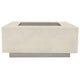 Rectangular concrete gas fire pit with open burner channel, light exterior, low base