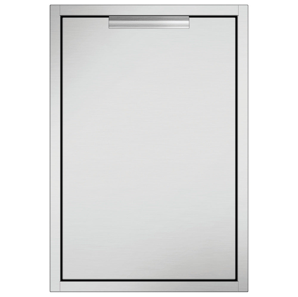 Kitchen trash bin drawer panel with pull-out frame and top handle