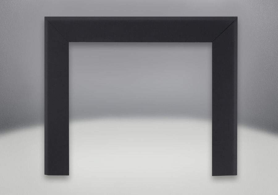 Fireplace trim kit with dark charcoal rectangular frame and two matching side legs