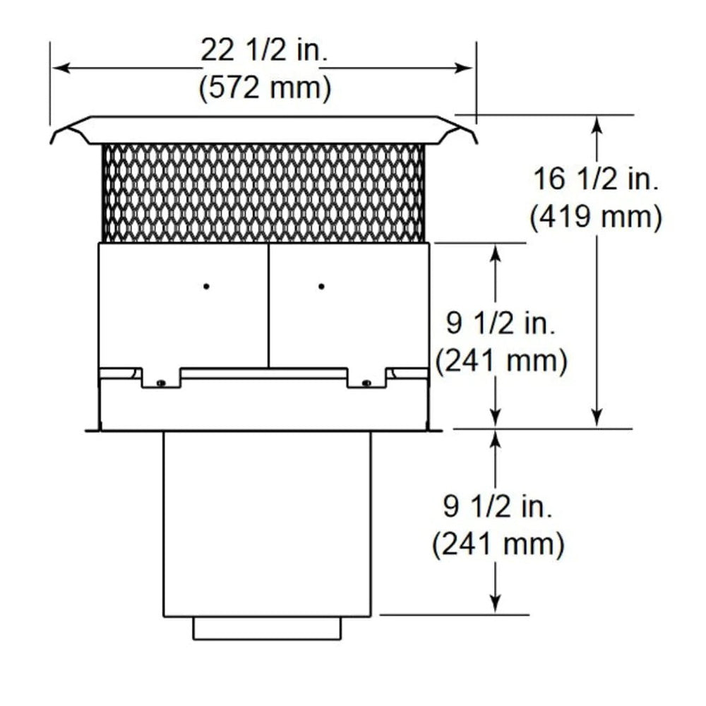 Vertical termination cap diagram with 22 1/2 in width and 16 1/2 in height
