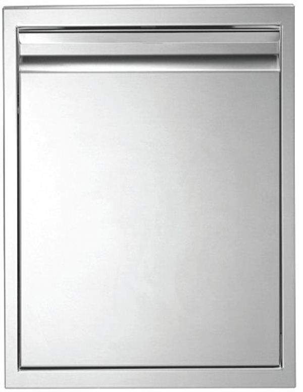 Single access door with rectangular frame, brushed metal finish, no handle shown