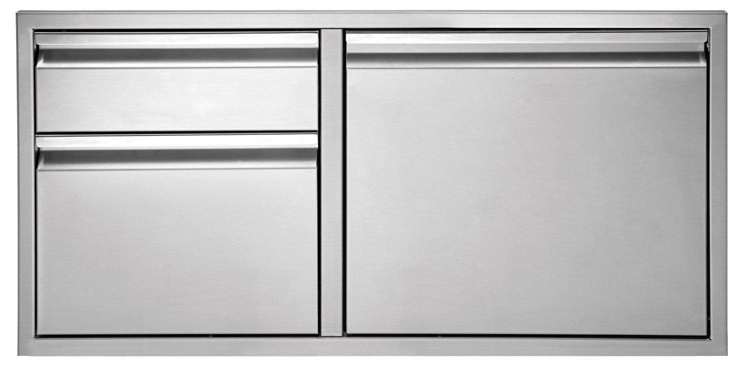 Metal 2-drawer and 1-door storage cabinet, rectangular, two-panel design