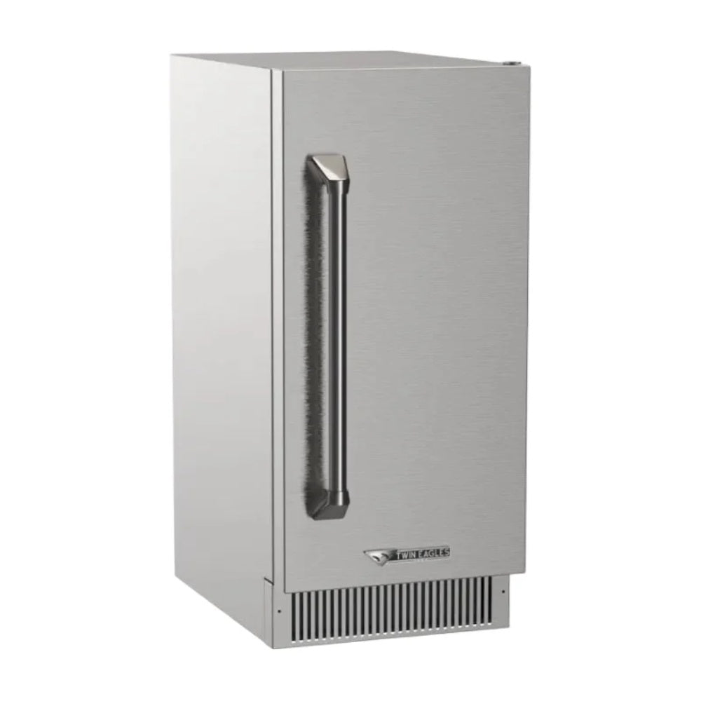 Stainless steel Twin Eagles 15-inch outdoor ice machine with front dispenser bar