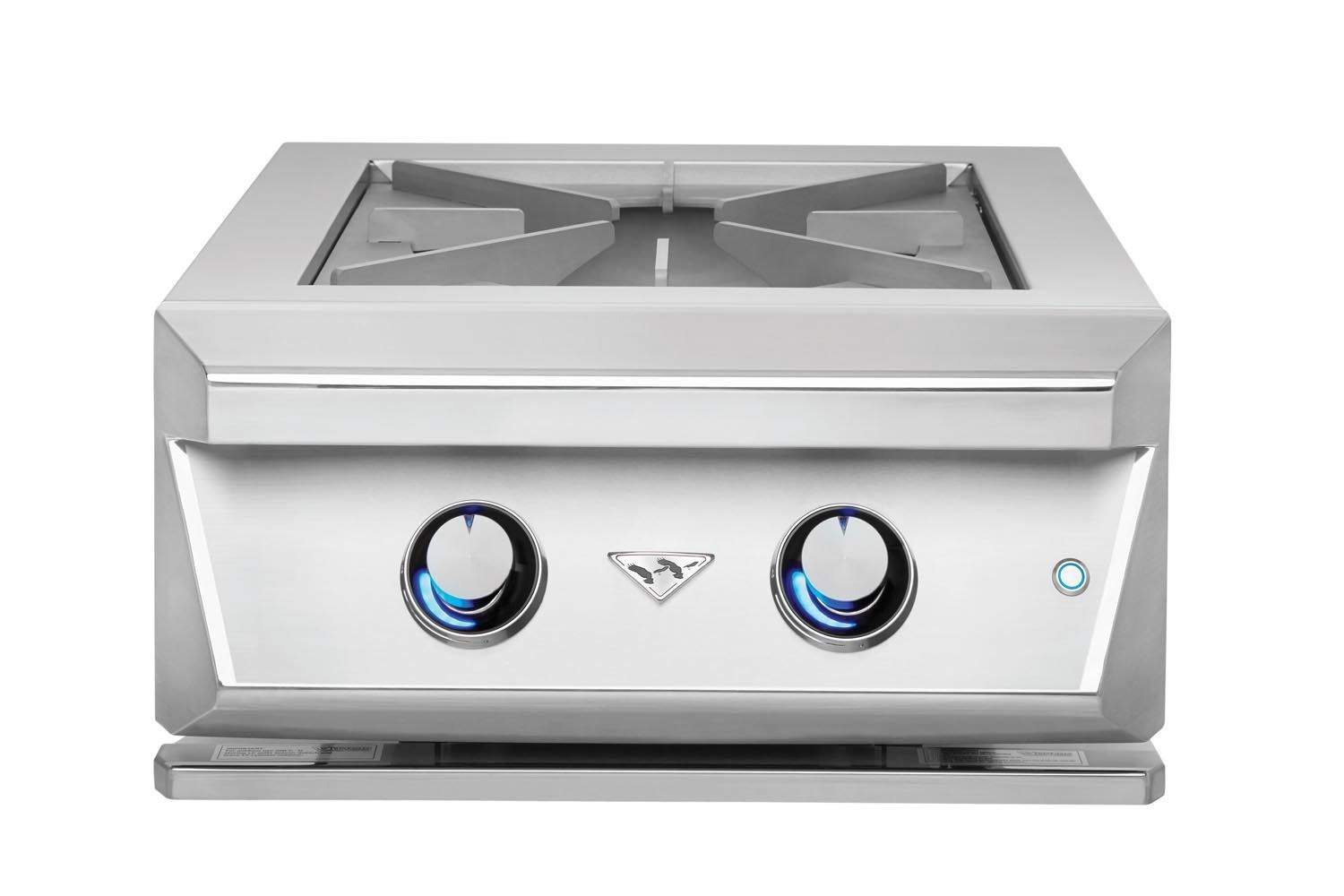 Stainless steel built-in gas burner with two grates and two control knobs