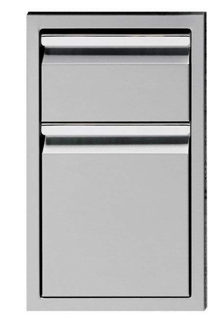 Double storage drawer front with two silver horizontal bars and gray panel