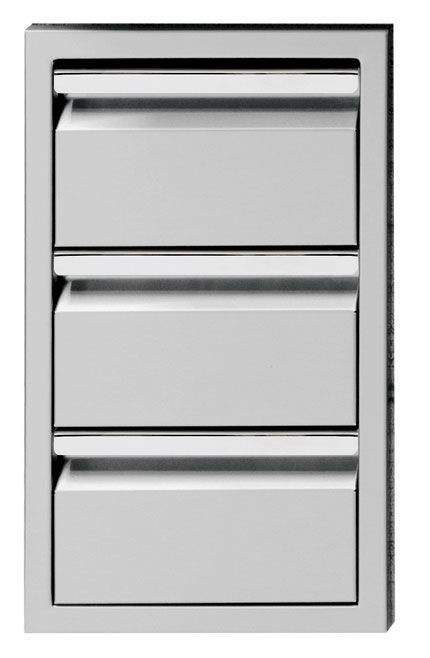 Triple storage drawer unit with three horizontal metal drawers, light gray finish