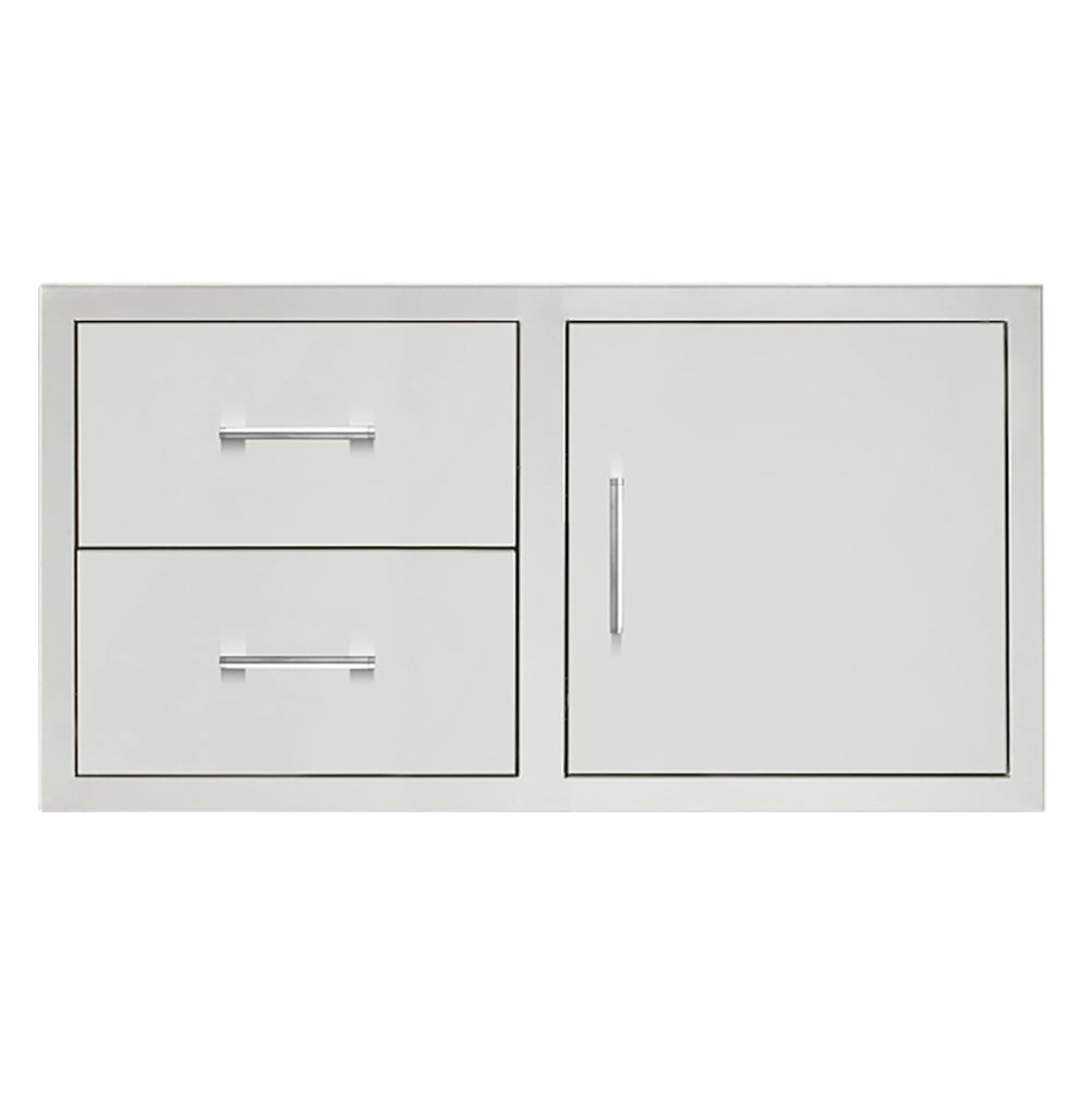 Two-drawer cabinet with access door, light gray, rectangular handles